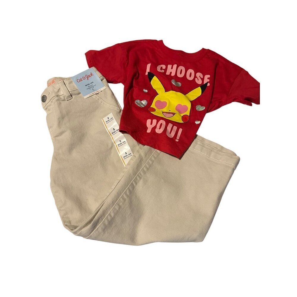Cat & Jack bundle Pokemon Tee size 4/5 Wide Mid Rise Adjustablewaist size 5 NWT